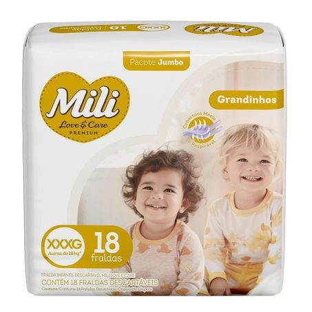 Fralda mili lovecare jumbo grandinhos tam xxxg pacote c/18 fraldas