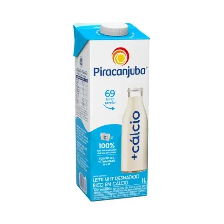 Leite UHT Desnatado Piracanjuba + Cálcio Caixa com Tampa 1lt