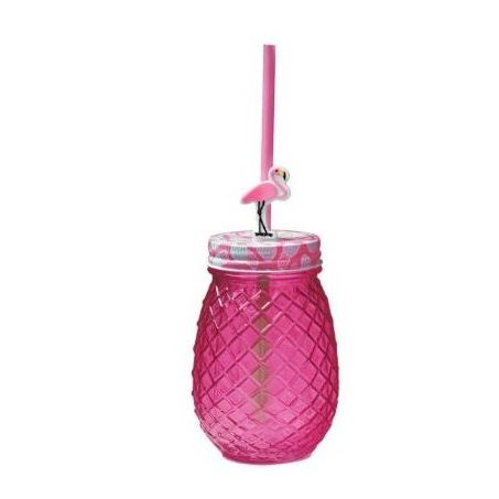Copo vidro canudo flamingo yangzi 540ml