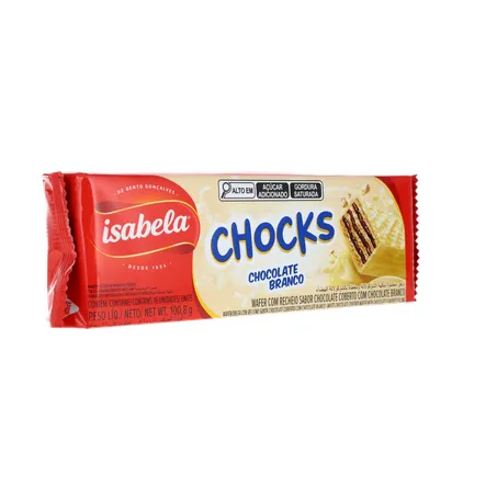 Wafer Recheio Chocolate Cobertura Chocolate Branco Isabela Chocks Pacote 100,8g 360-32