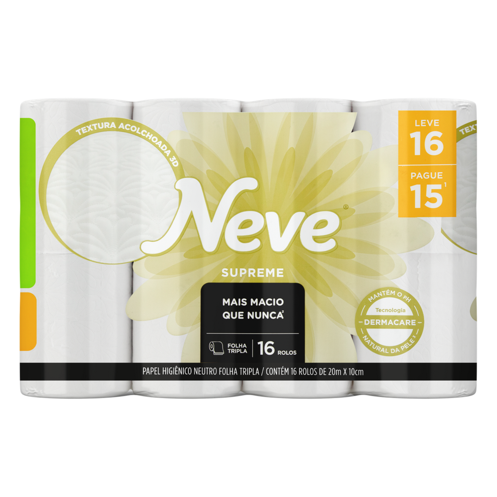 PAPEL HIGIÊNICO NEVE SUPREME LEVE 16 PAGUE 15 TRIPLA FOLHA