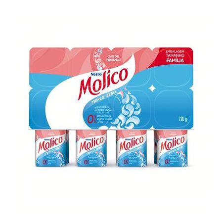 Iogurte Morango Zero Lactose Molico Bandeja 8 Unidades Tamanho Família 720G