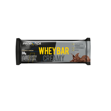 Barra Proteína Probiótica Whey Bar Creamy Cookies Cream 38g