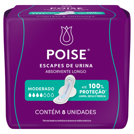 ABSORVENTE HIGIÊNICO C/ABAS POISE ESCAPES DE URINA MODERADO PACOTE C/8UNID