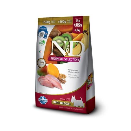 Ração Farmina N&D Tropical Selection para Cães Adultos de Porte Mini e Pequeno Sabor Frango, Cereais e Frutas Tropicais 2,5Kg