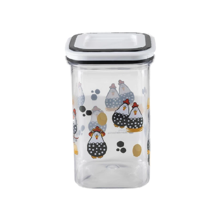 Pote Plástico Transparente Quadrado Galinha 750ml