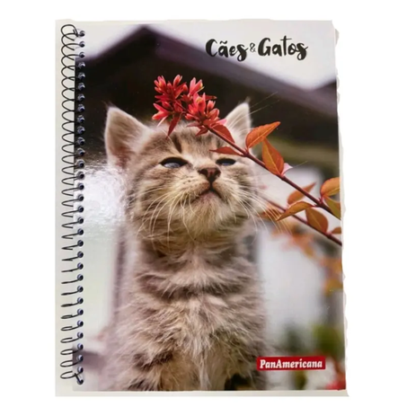 Caderno panamericana grande capa dura 96 folhas caes e gatos