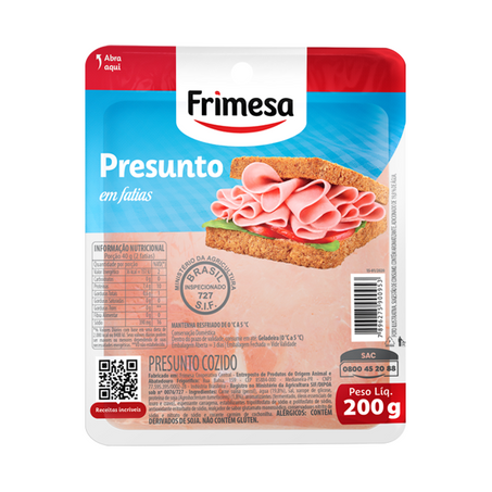 Presunto cozido fatiado sem capa de gordura frimesa