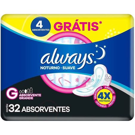 Absorvente always noturno suave com 32 unidades