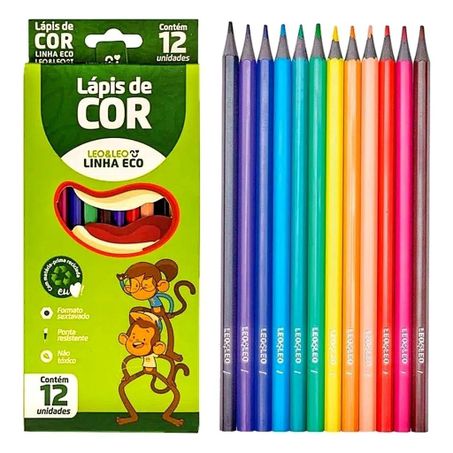 LÁPIS DE COR CARBON 12 CORES LEO & LEO