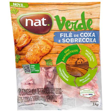 Filé coxa sobrecoxa de frango nat verde iqf 1kg
