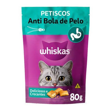 Racao gato whiskas temptations 80g anti bola de pelo