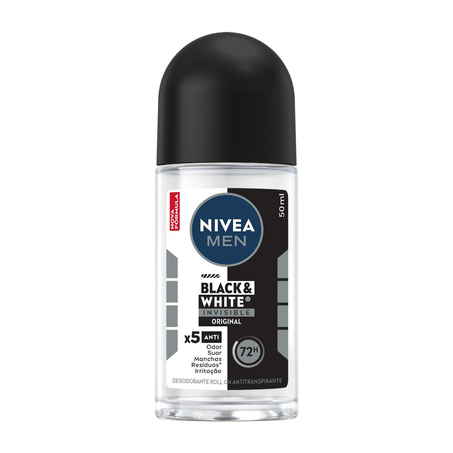 Desodorante Roll-on Nivea 50ml - Invisible for Black & White - Power - Masculino