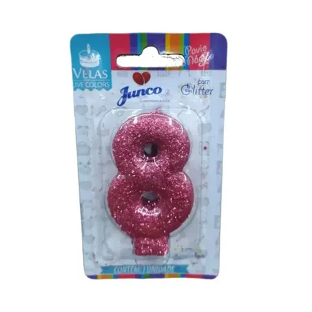 Vela Aniversario Junco Mini Glitter N8 Pink