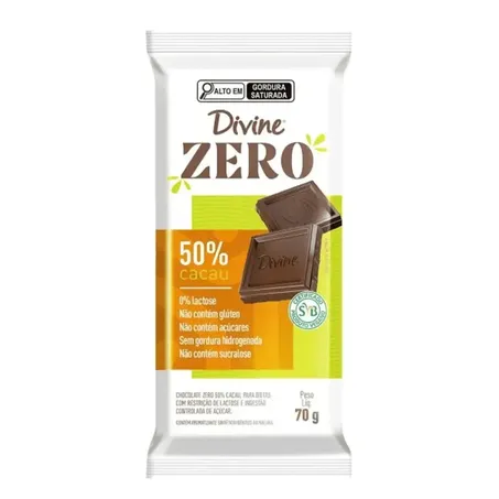 BARRA CHOCOLATE DIVINE ZERO MEIO AMARGO 50% CACAU 70G