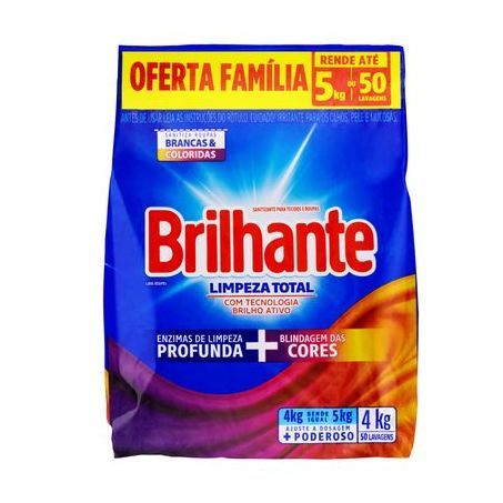 LAVA ROUPAS EM PÓ 4KG LIMPEZA TOTAL BRILHANTE SACHÊ