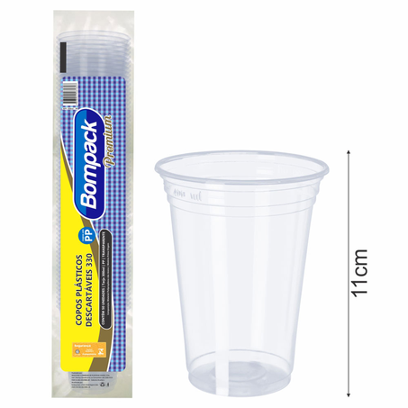 Copo Descartável Transparente com 50 Unidades 300Ml