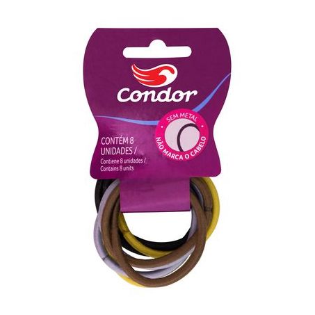 ELASTICO P/CABELO S/METAL NEUTRO C/8 CONDOR