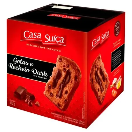 Panettone Casa Suiça Recheio Dark 70% Chocolate Amargo Caixa 500g 
 
