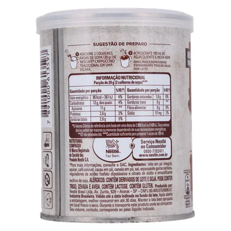 Cappuccino Solúvel Nescafé Tradicional Lata 180gr 360-25