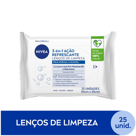 Lenço Umedecido Facial NIVEA 3 em 1 Biodegradáveis 25 Unidades 360-3