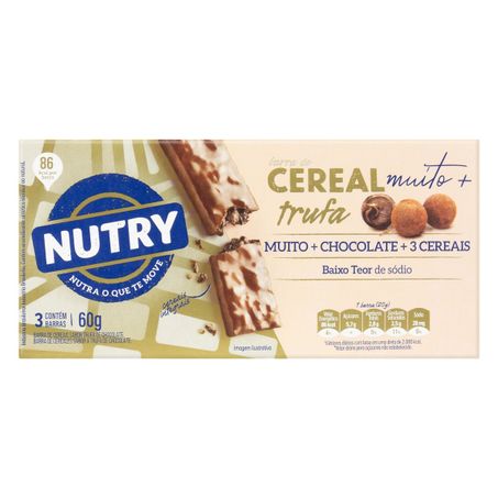 PACK BARRA DE CEREAL TRUFA DE CHOCOLATE NUTRY COM 3 UNIDADES