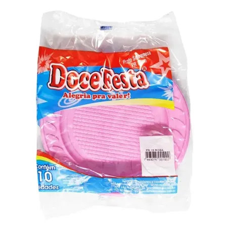PRATO DESCARTAVEL DOCE FESTA 15CM 10UN ROSA 