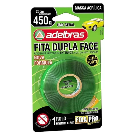 Fita dupla face adelbras 9,5mmx2m un (25cm suporta 450g)