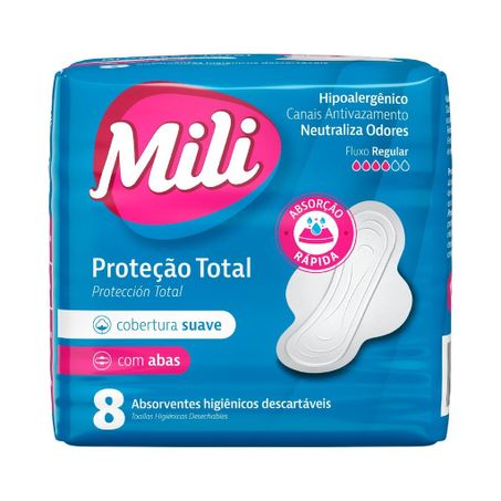 Absorvente mili cobertura suave com abas fluxo regular c/ 8 und