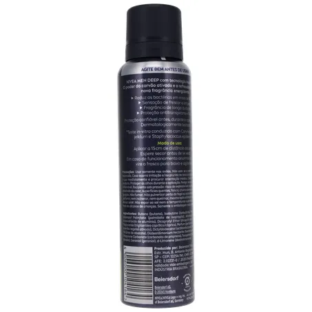 Antitranspirante Aerosol Nivea Men Deep Sport 72H Carvão Ativado Frasco Spray 150ml 360-16