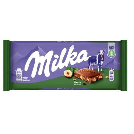 Choc.barra milka whole hazelnuts 90g