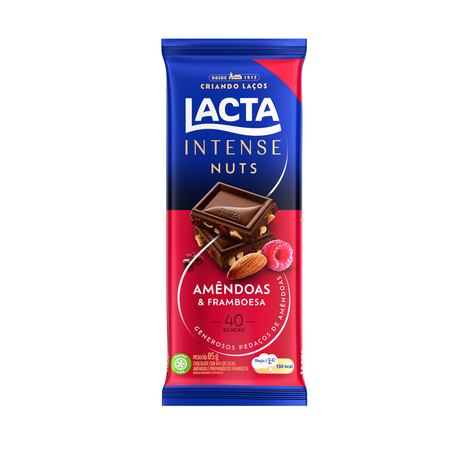 Chocolate intense amêndoa e framboesa lacta 85g