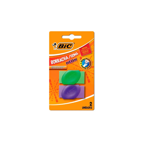 BORRACHA BIC ESCOLAR NEON COM CAPA 2 UNIDADE 