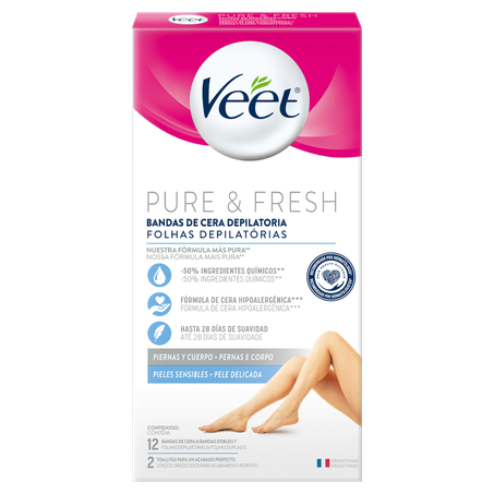Folhas Para Depilação Veet Pure  Fresh Pele Delicada com 12 Unidades