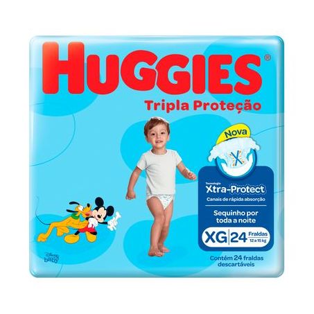 FRALDAS HUGGIES TRIPLA PROTEÇÃO MEGUINHA XG COM 24UN