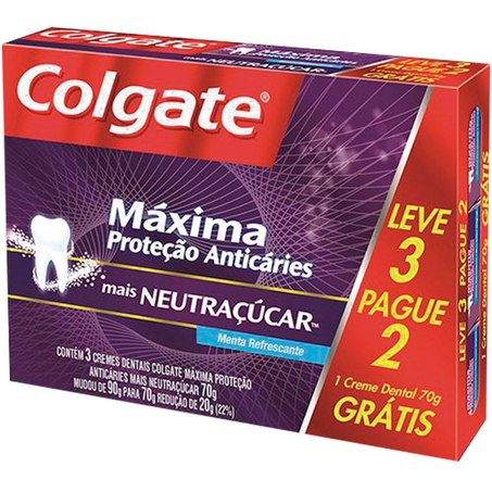 Creme Dental Colgate Máxima Proteção Anticáries Neutraçúcar 70g Leve 3 Pague 2