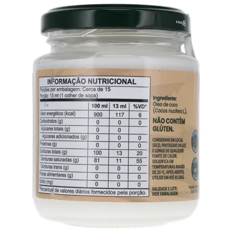 Oleo de coco copra virgem 200ml 360-25