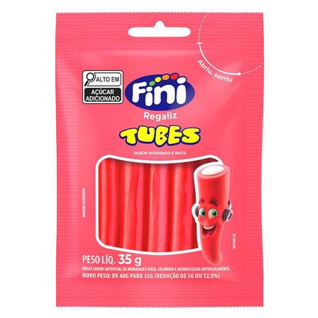 Bala fini regaliz tubes beijos morango 35g