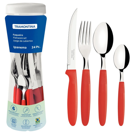 Faqueiro inox tramontina ipanema goiaba pote 24un