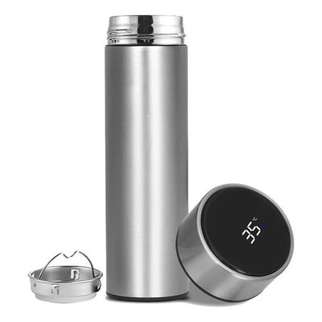 Garrafa Térmica Inox Prata com Termometro 380ml