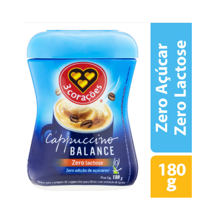 CAPPUCCINO SOLÚVEL ZERO LACTOSE 3 CORAÇÕES BALANCE