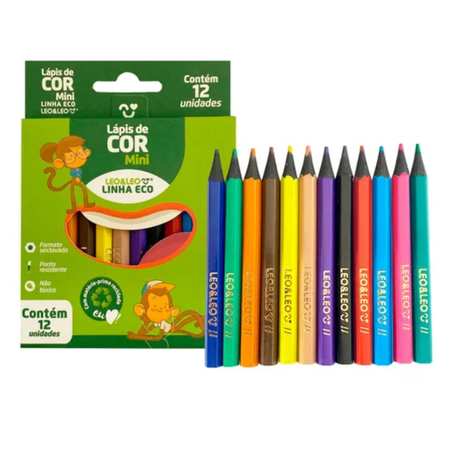 Escolar mini lapis de cor leo e leo sextavado com 12un