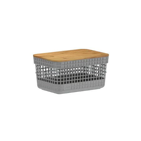 CESTO OU ORGANIZADORA GRID COM TAMPA BAMBU CHUMBO 2,5L