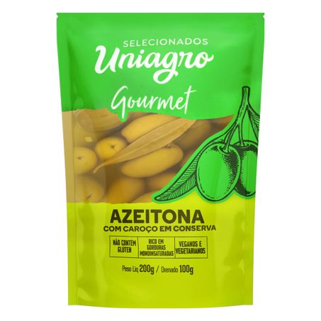 AZEITONA VERDE EM CONSERVA COM CAROÇO UNIAGRO GOURMET