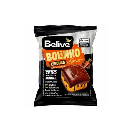 Bolinho Belive Zero Açúcar, glúten e lactose Cenoura com Chocolate 45g