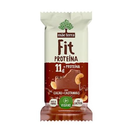 Barra de Proteína Vegana Cacau & Castanhas Zero Lactose Mãe Terra Fit Pacote 40G