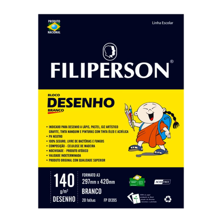 BLOCO DESENHO BRANCO A3 140G 20FLS FILIPAPER 1395