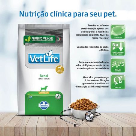 Ração Vet Life Renal Mini para Cães Adultos de Pequeno Porte 2Kg 360-1