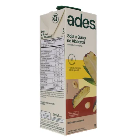 Bebida a Base de Soja Ades Sabor Abacaxi Caixa 1lt 360-32