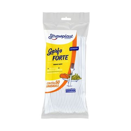 Garfo Descartável Strawplast Branco 50UN
